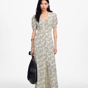 Madewell Puff-Sleeve V-Neck Midi Dress in Floral